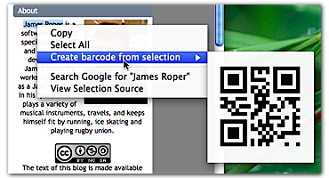 Generating a barcode from selected text